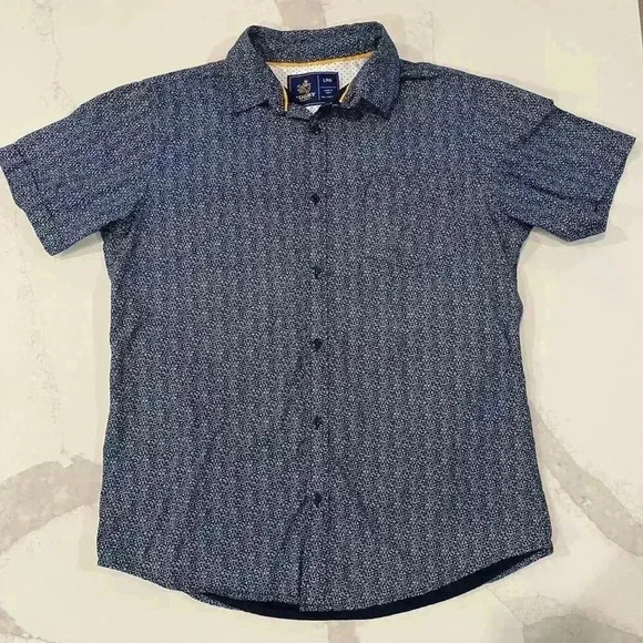 Rugby University Short Sleeve Button Down Shirt Cotton Blue/White Men's Large - Picture 1 of 5